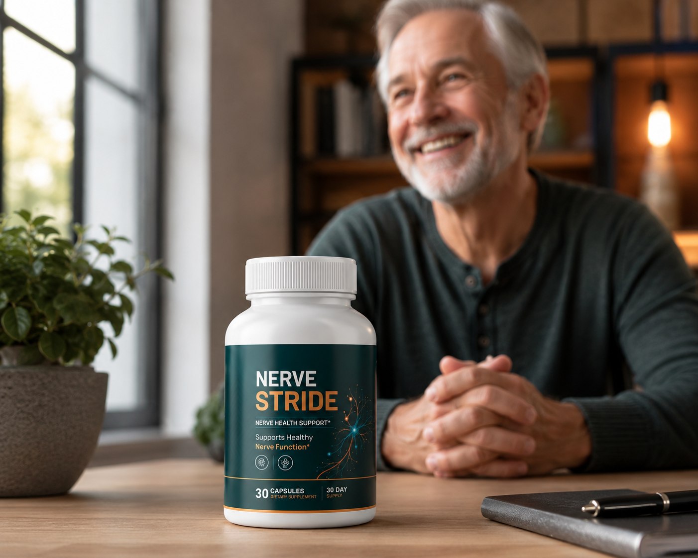 Nerve Stride next to a seated man