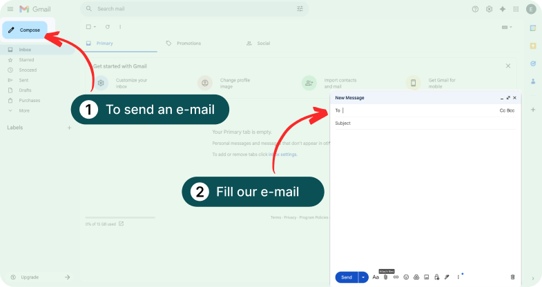 Email interface showing where to compose